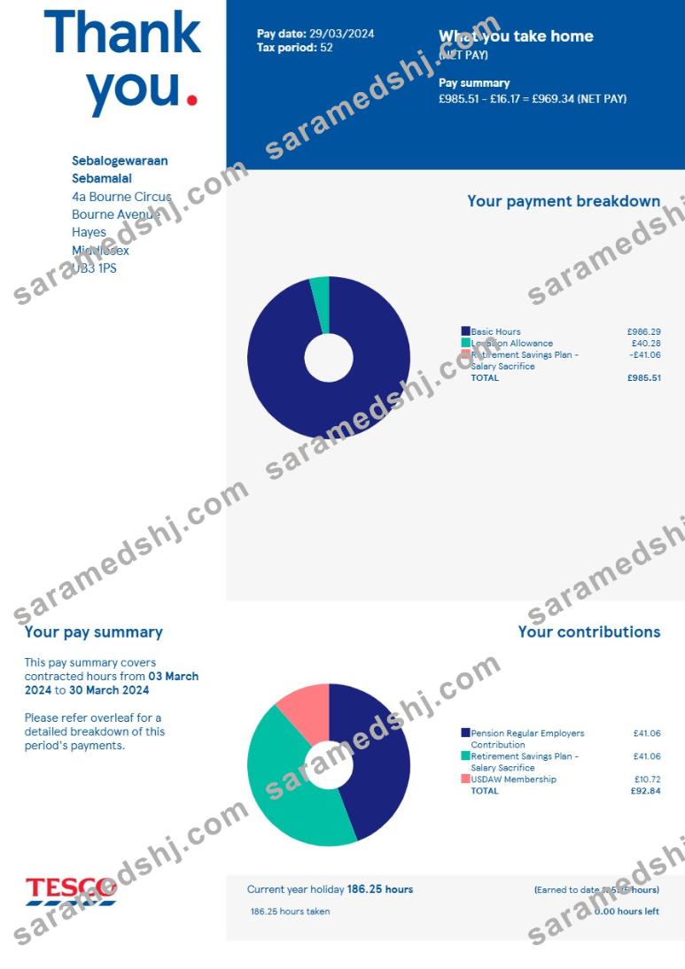 United Kingdom Tesco Stores payslip template in Word and PDF formats.pdf, 1